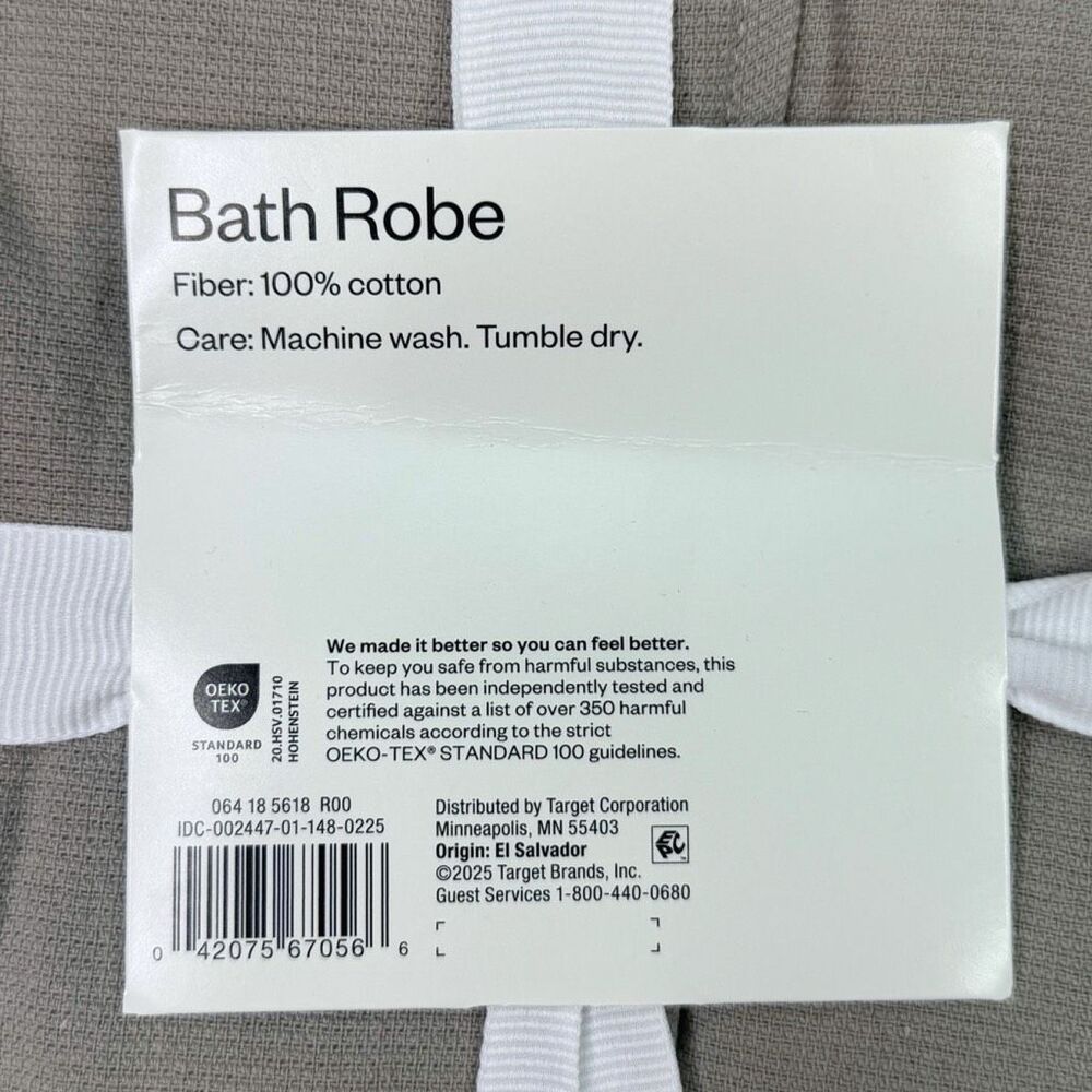 Room Essentials Men’s Bath Robe - Size L/XL - Gray - Picture 5 of 5